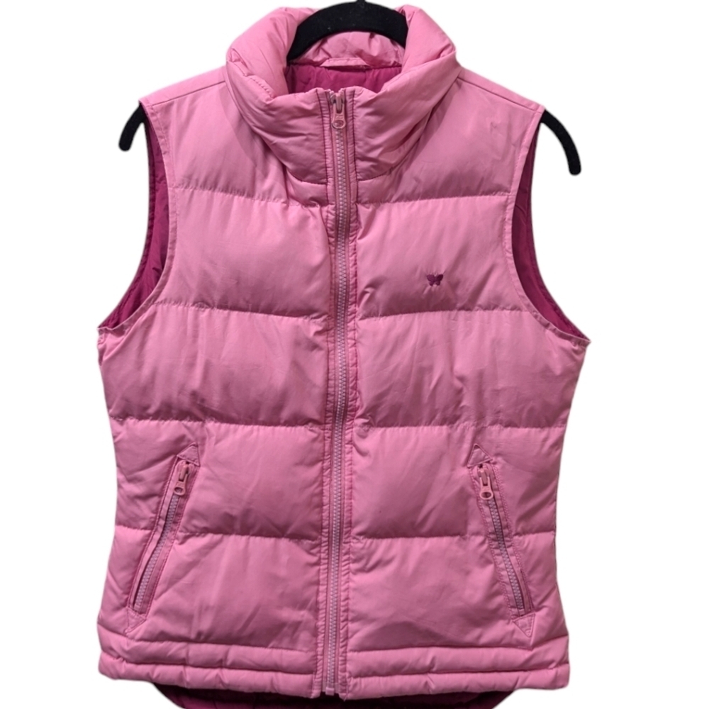 Aeropostale Girl's Two-Tone Pink Down Quilted Puffer Full Zip Vest (S)